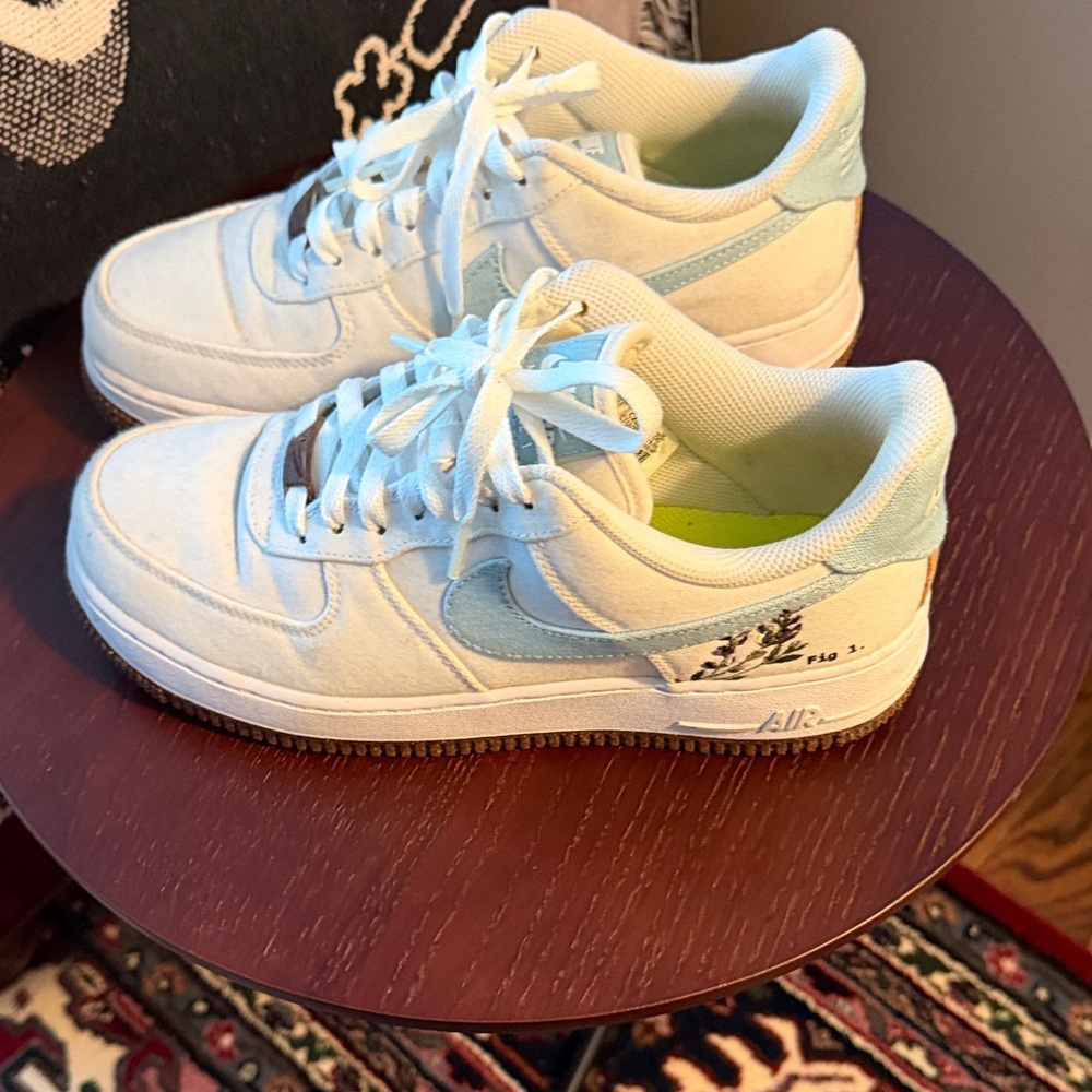 Nike White Sneakers with Light Blue Swoosh